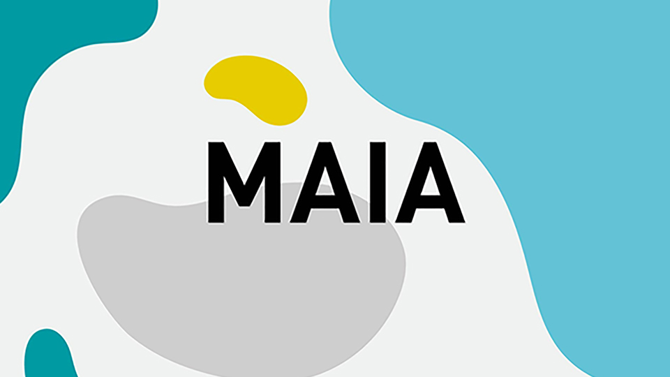 Graphic with "Maia" written in the centre. There are colourful shapes in the background. 